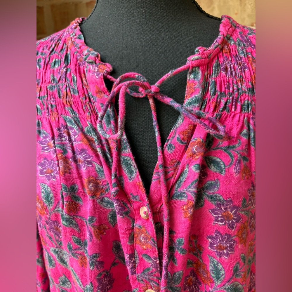 Anthropologie Maeve: Pink Floral Blouse and Green/White Top Bundle - Picture 10 of 16